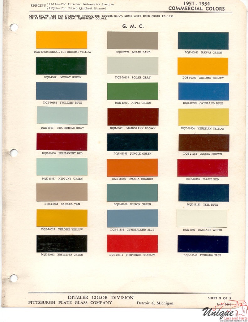 1951 GMC Paint Charts PPG